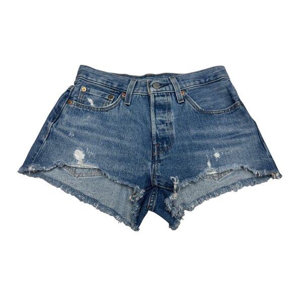 Levi's Premium 501 Blue Cut Off Womens Distressed Denim Shorts, Size 26 NWOT - Picture 1 of 10